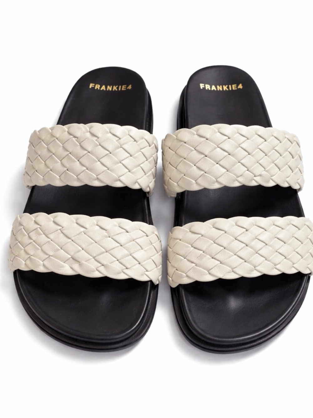 $450 Frankie4 Bone Weave Braided Double-Strap Slide Sandals NWT